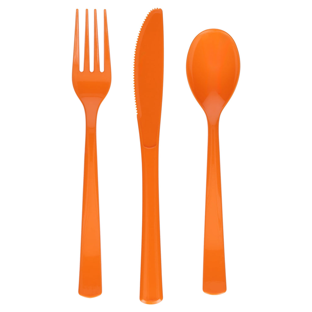 Plastic Disposable Cutlery Set, Tangerine, 24 Pieces, by Way To Celebrate