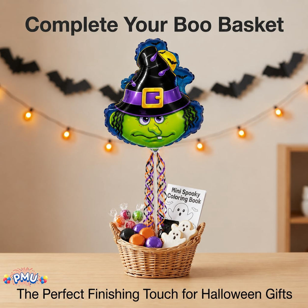 PMU Halloween Pre-Inflated Balloons "Whimsical Pumpkin" 9 Inch Air-Filled Pre-inflated with a Cup and a Stick (1/Pkg) Pkg/1