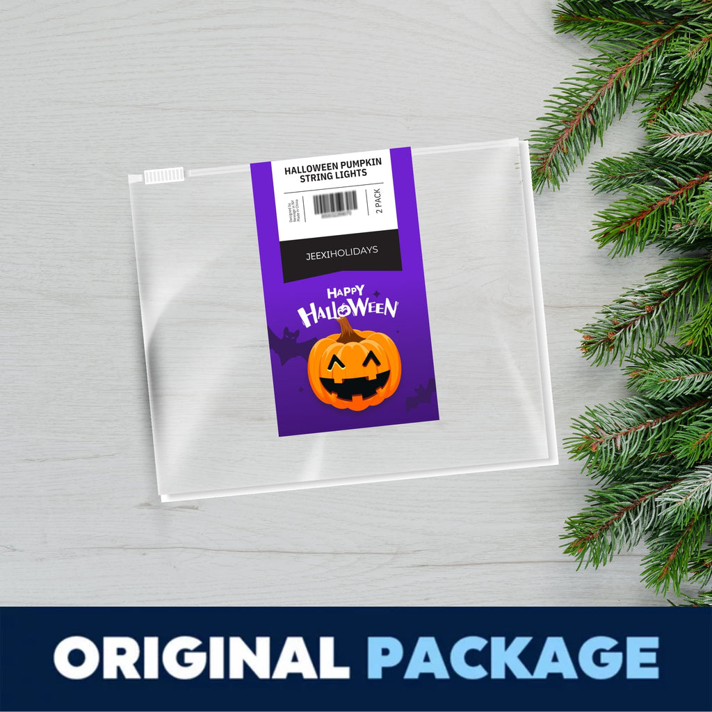 2 Pack - Halloween String Lights (40 Bulbs), LED Pumpkin Jack-O-Lantern Indoor Decoration, Orange Holiday Bulbs for Outdoor Décor, 8 Modes Lights (2*20 Pumpkin Lights, 23 feet, each)