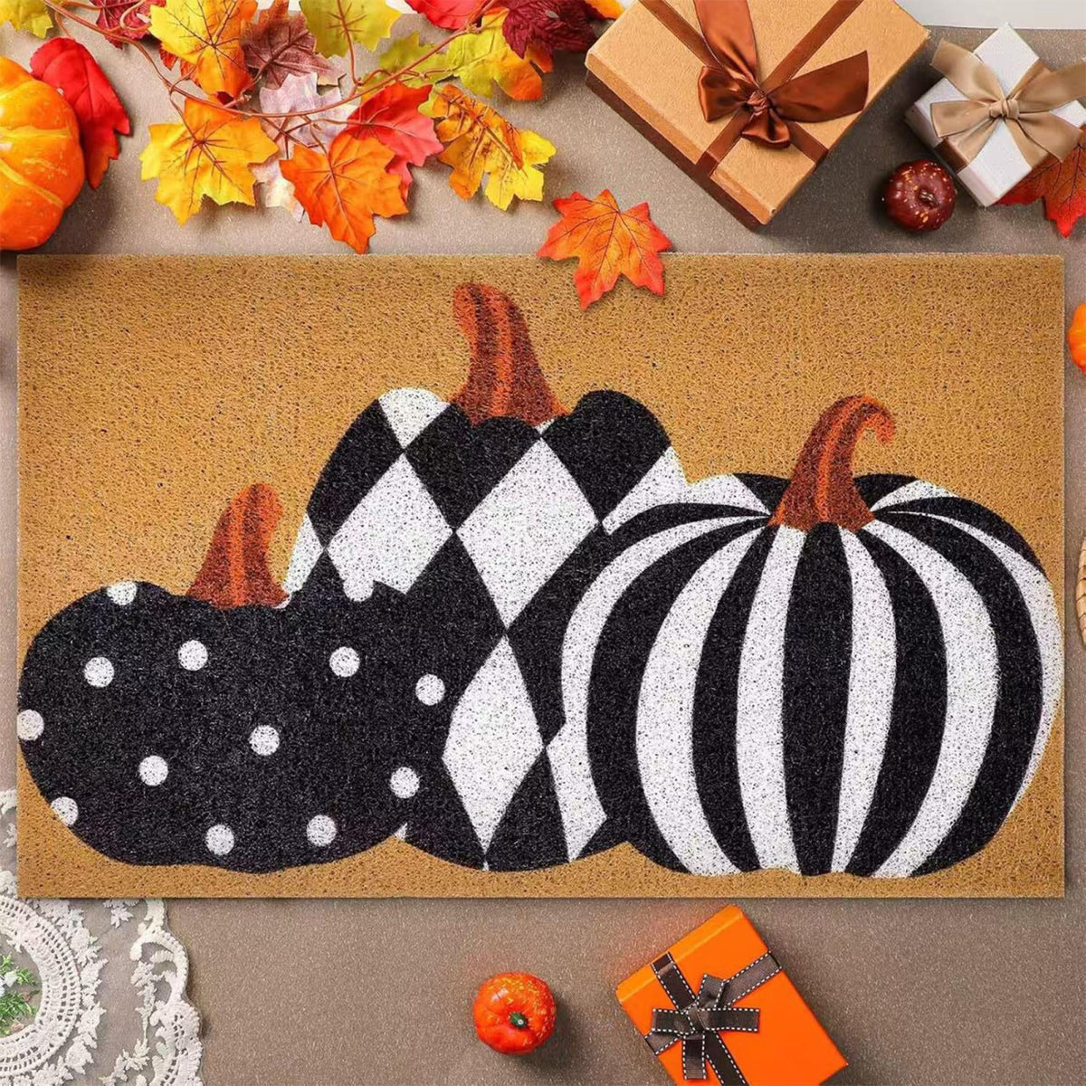 Halloween Pumpkin Welcome Door Mat, Funny Durable Non Slip Decorative Rugs for Bathroom Bedroom Kitchen Front Door