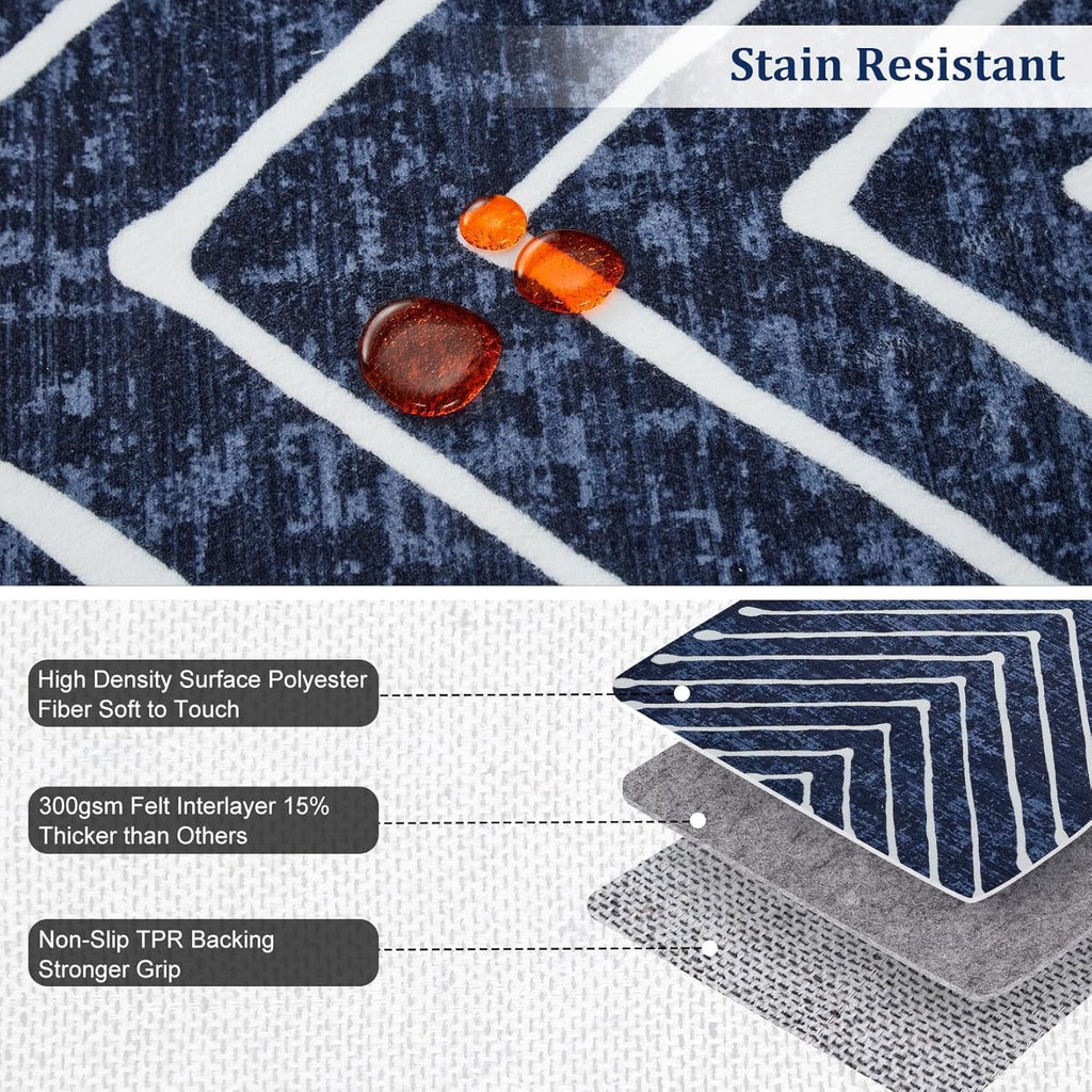 Washable Rug 10x13 Area Rug for Bedroom Modern Living Room Rug Non Slip Striped Large Area Rug Soft Non Shedding Throw Rugs Stain Resistant Carpet for Dining Room Nursery Navy 10'x13'