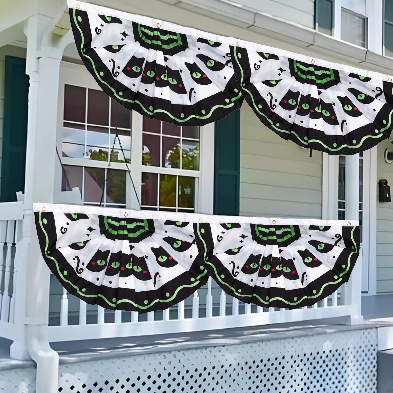 Elainilye Halloween Fan Flag Banner Outdoor Yard Fence Wall Hanging Decor for Indoor and Courtyard Party Supplies