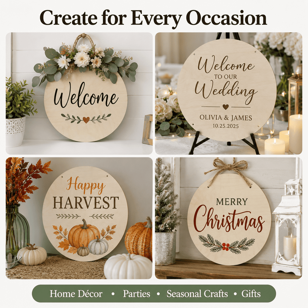 Unfinished Wood Crafts,DIY Wood Rounds for Crafts,Door Hanger Painting DIY Home Decor 12" 10 Pack