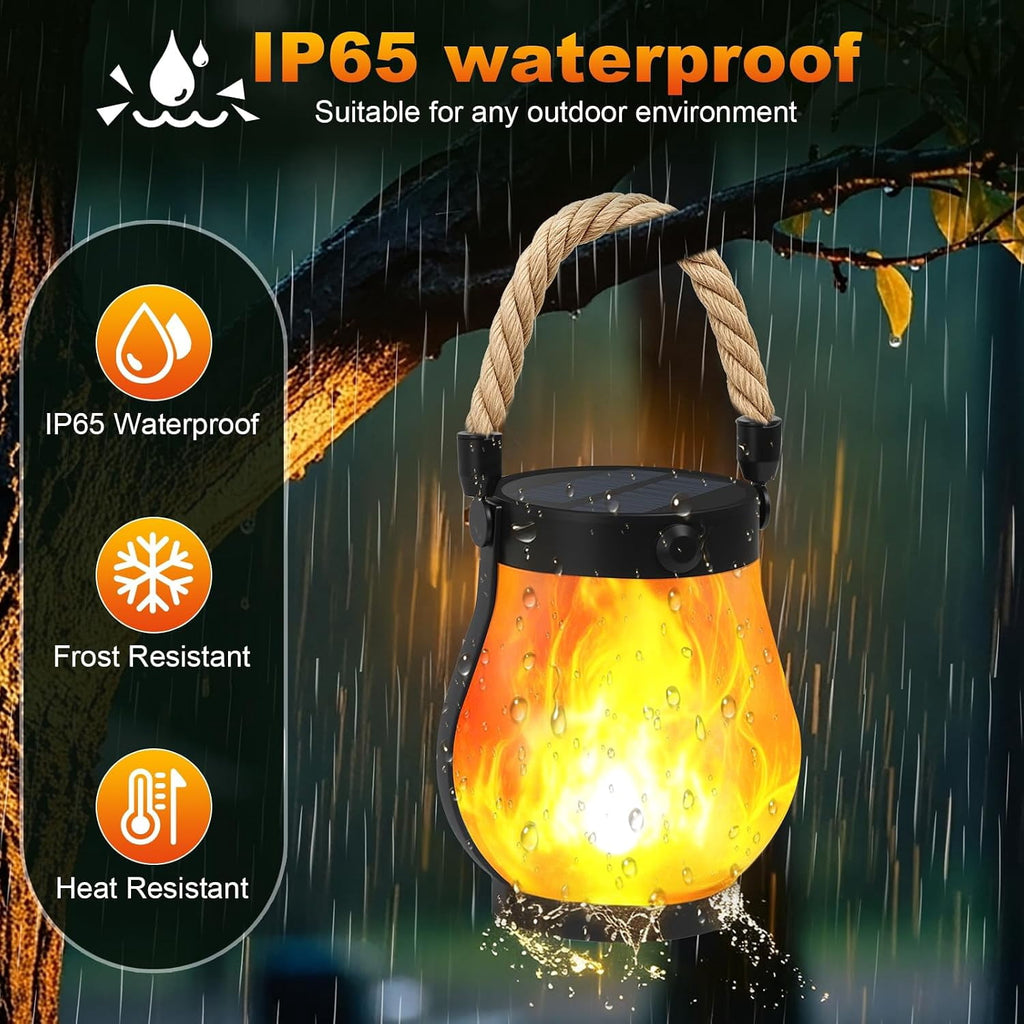 Gkcity Solar Lanterns Outdoor with Ultra-Real Flame, Dual Charging (USB/Solar) & 2 Modes - Waterproof Decorative Hanging/Table Lights for Yard Patio Garden Gift Halloween Easter Decoration, 1 Pack