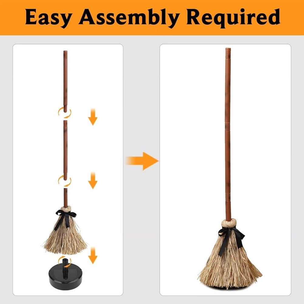 Floating Broom, Dancing Witch Broomstick with Motion Sensor Spooky Sounds, Moving Floating Broom Halloween Prop, Animated Witch's Broomstick for House Party Decorations