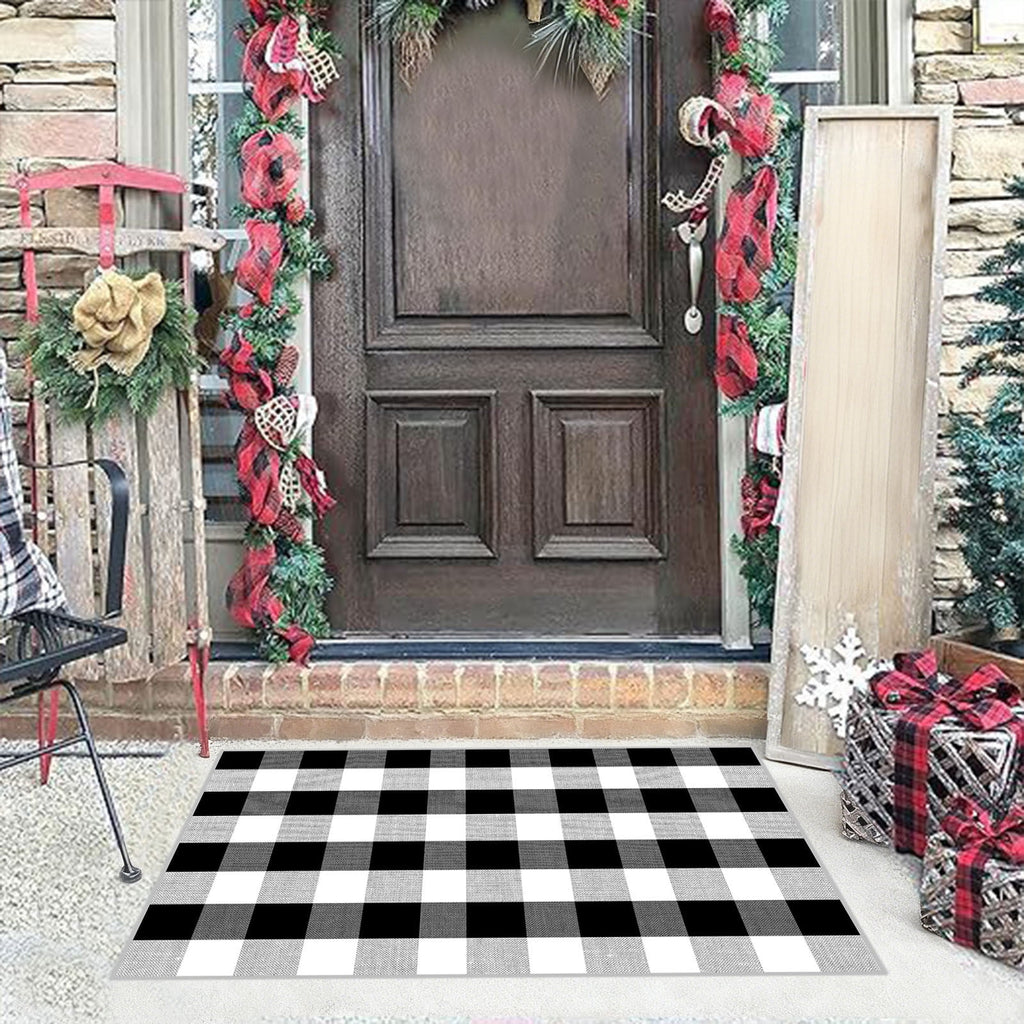 Halloween Fall Outdoor Rug Plaid Rug Foldable Floor Mat for Thanksgiving Front Door Front Porch Farmhouse Entryway Patio Decoration