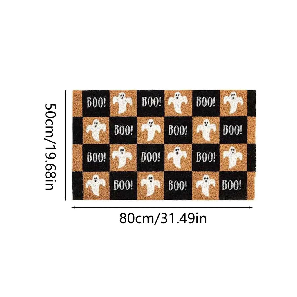 Tepsmf Halloween Ghost Doormat 19.7x31.4IN Black And Orange Checkered Soft Halloween Bathroom Rug Non Slip Cute Spooky Ghost Bathroom Decoration For Front Doors Porches And Holiday Decorations