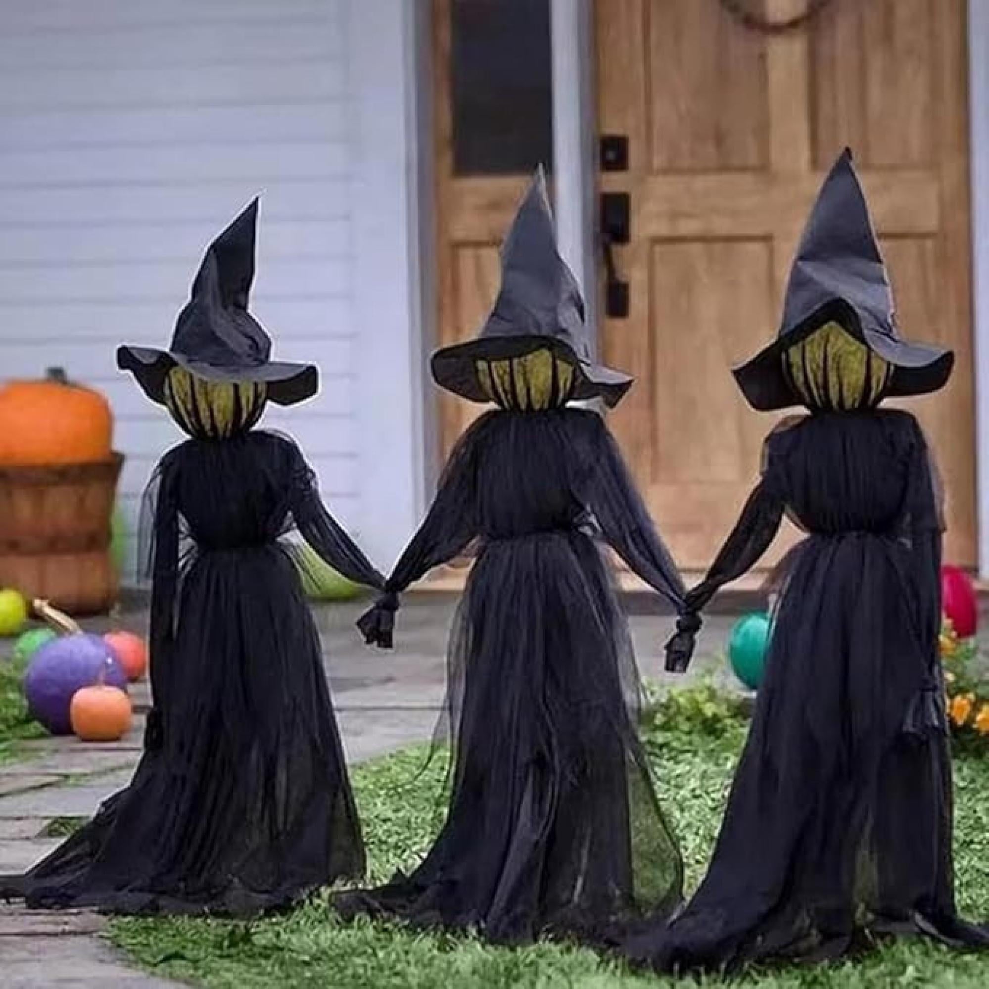 Life-Size Light-Up Screaming Witches Halloween Decor - Outdoor LED Animated Witch with 7 Color Changing Lights & Sound Activation, Scary Yard Decoration
