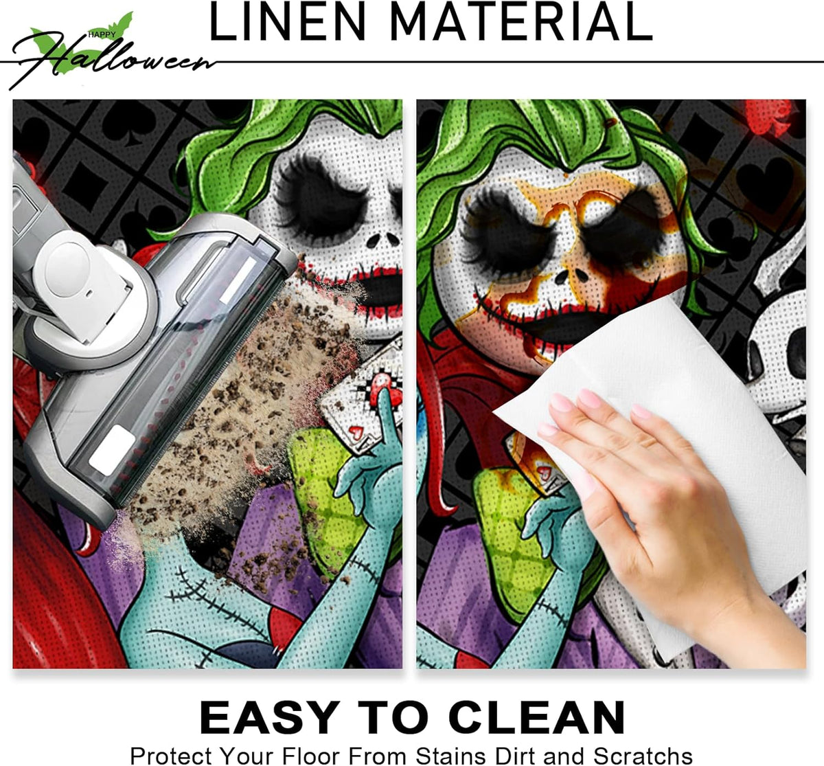 Halloween Jack Skellington Kitchen Rugs Set of 2, Green Monster Mayor Jack O Lantern Pumpkin Kitchen Mats Decor, Funny Holiday Ghost Floor Door Mat Home Decorations - 17x29 and 17x47 Inch