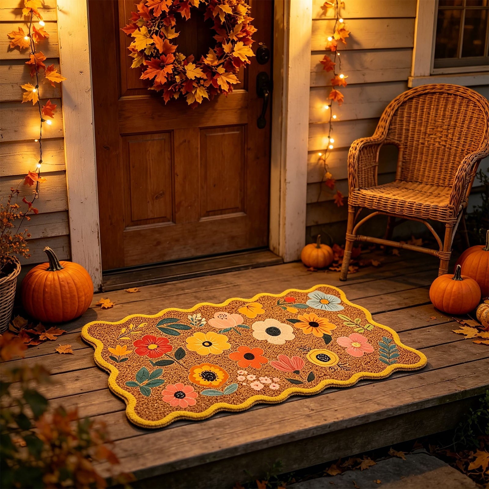 chaungfeng Welcome Fall Door Mat, Seasonal Pumpkin Decorative Doormat, Thick Non-Slip Rugs, for Indoor Outdoor Entrance Floor, Halloween Thanksgiving Decoration (23.6"X15.7")