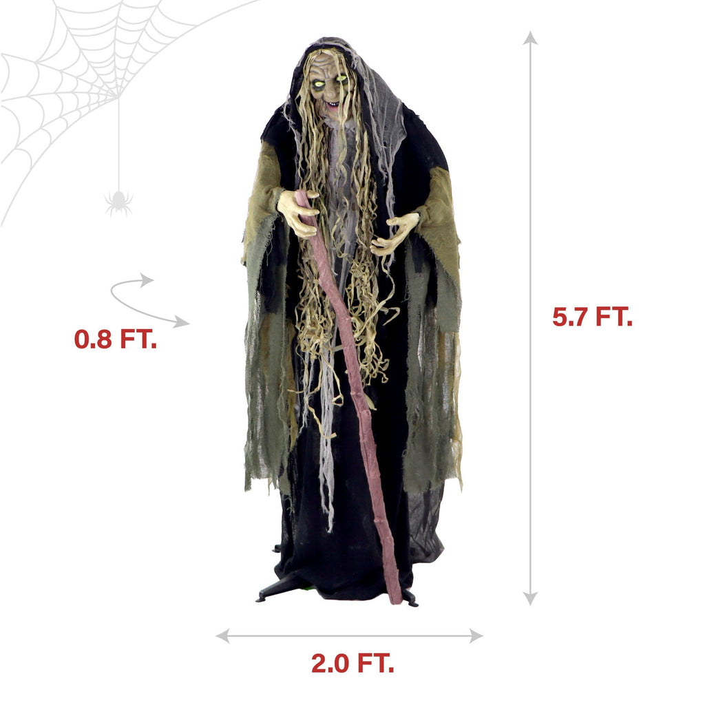 Haunted Hill Farm Life Size 5.6 ft Animatronic Witch, Indoor/Outdoor Halloween Decoration