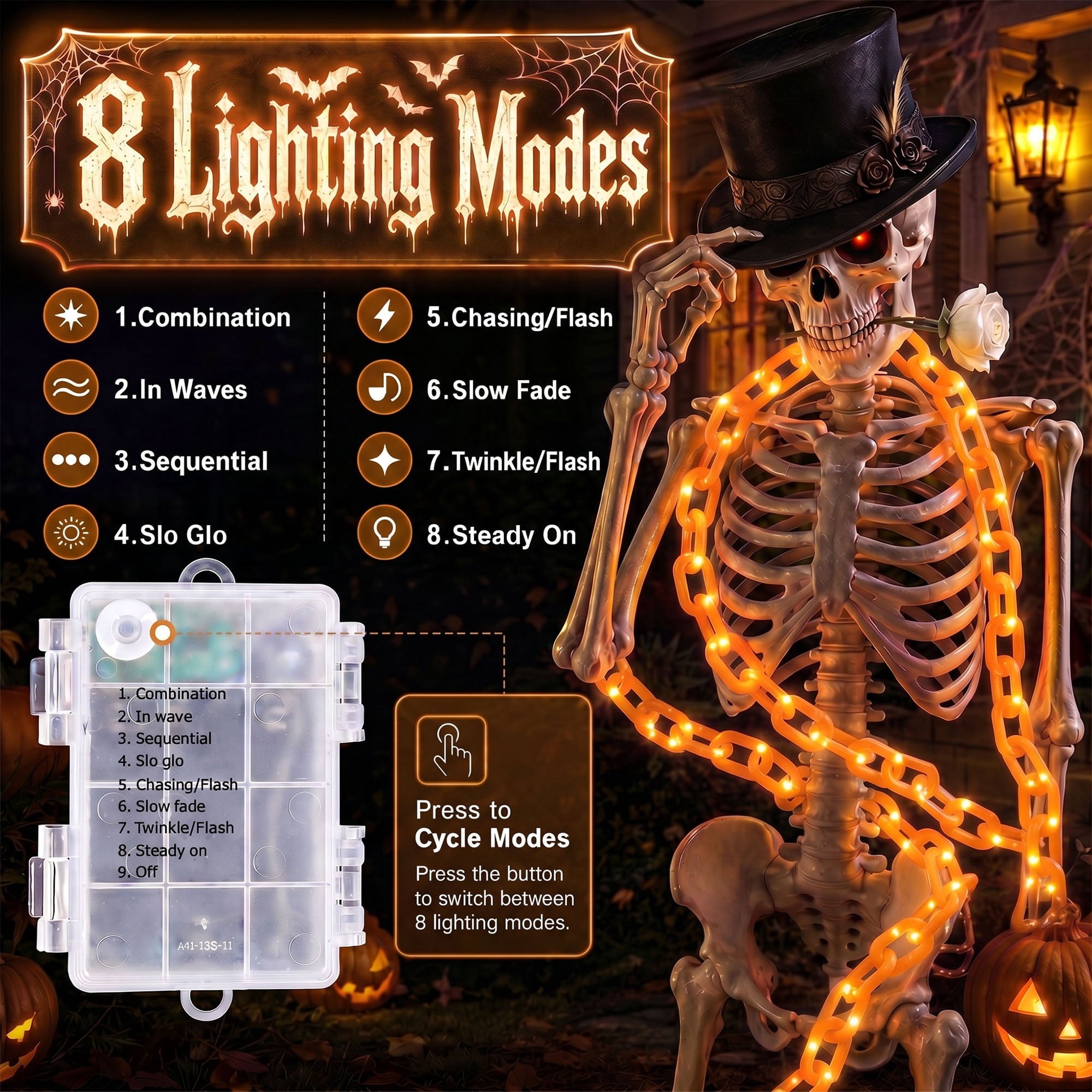 DAYBETTER 10FT Halloween Chain Lights, 8 Modes, Purple Lighted Props Chains, Waterproof for Outdoor Party, Creepy Cosplay, Spooky Ornaments