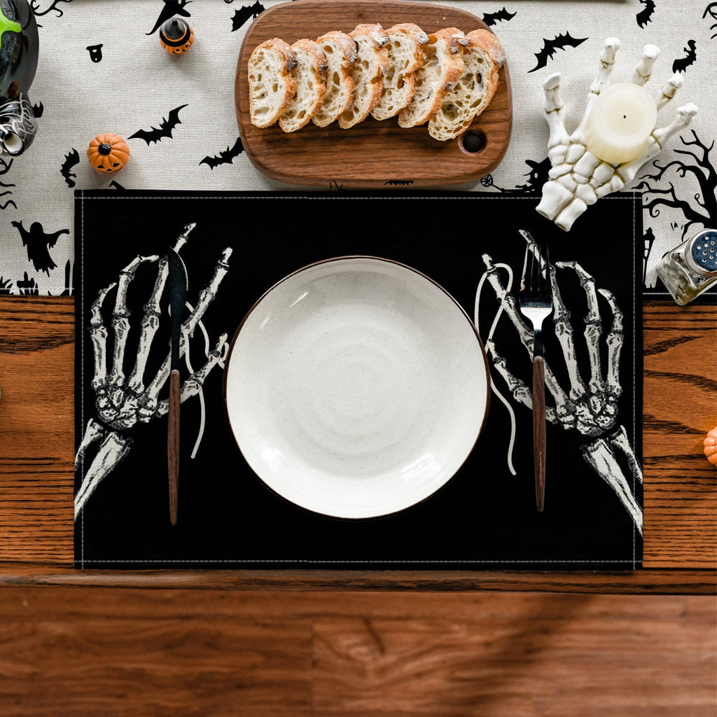 Smile Jack-O'-Lantern Spider Web Halloween Table Placemats Set of 4 Round 15 Inch Black