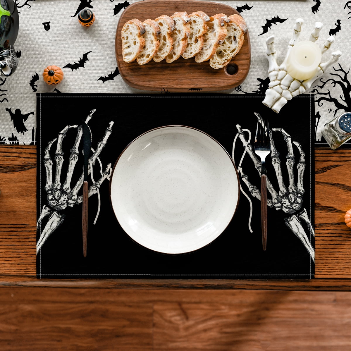 Smile Jack-O'-Lantern Spider Web Halloween Table Placemats Set of 4 Round 15 Inch Black