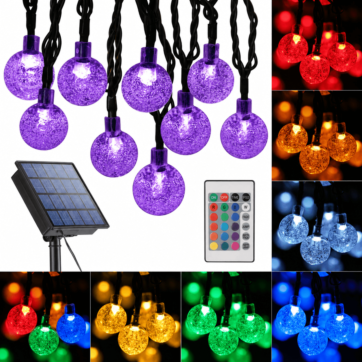 Toodour Solar String Lights Outdoor, 35.6ft 60 LED Waterproof Solar Powered Globe Patio Lights with 8 Modes for Garden Home Gazebo Yard Decorations (Warm White)