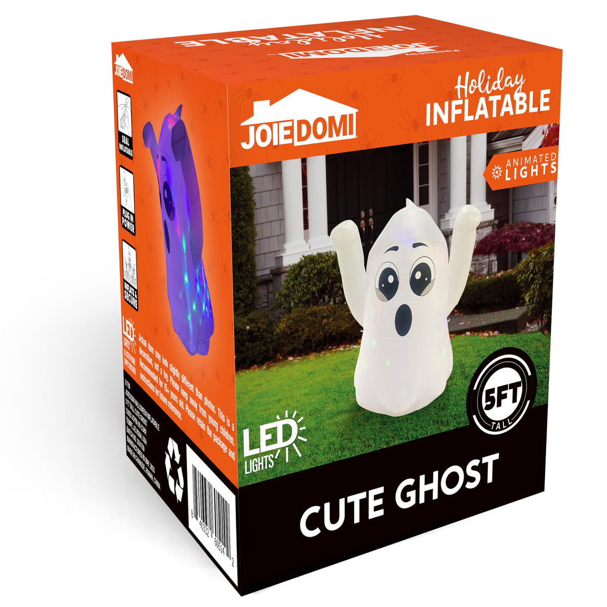 Joyfy 5Ft Halloween Inflatable Pumpkin Ghost with Colorful LED Lights,Halloween Blow Up Cute Decor for Indoor Outdoor Holiday Yard Decoration