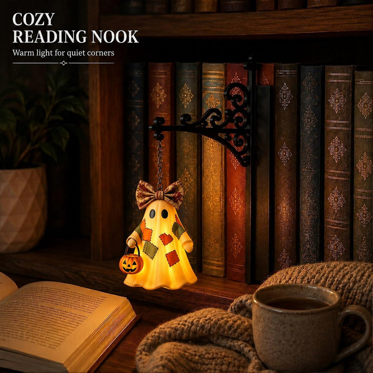 Nkmbld Halloween Bookshelf Lamp, Vintage Library Lantern Decorative Bookshelf Lighting, Hanging Ghost Lantern Book Shelf Light, Halloween Decorations Indoor