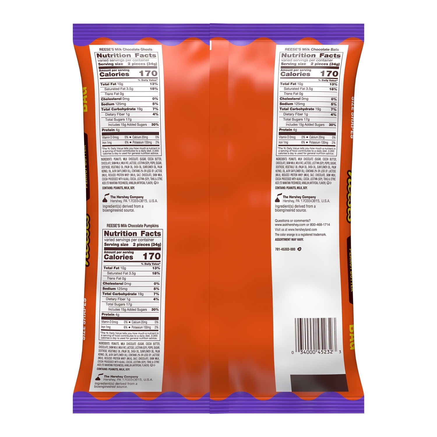 REESE'S Assorted Milk Chocolate Snack Size Peanut Butter Shapes, Halloween Candy Jumbo Bag, 14.4 oz