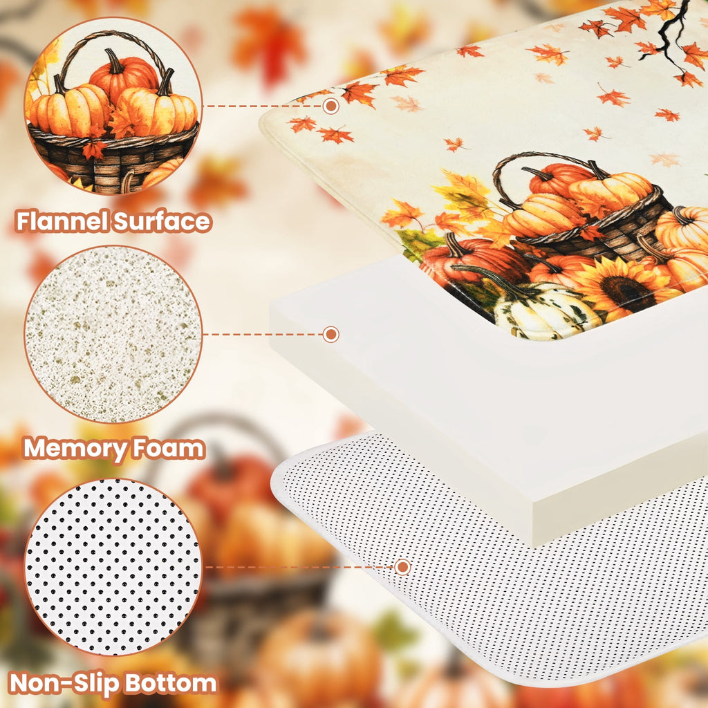 FRAMICS 16-Piece Fall Shower Curtain Sets with Rugs, Maple Leaves Pumpkin Bathroom Sets, Waterproof Fabric Bathroom Curtain Decor with Hooks
