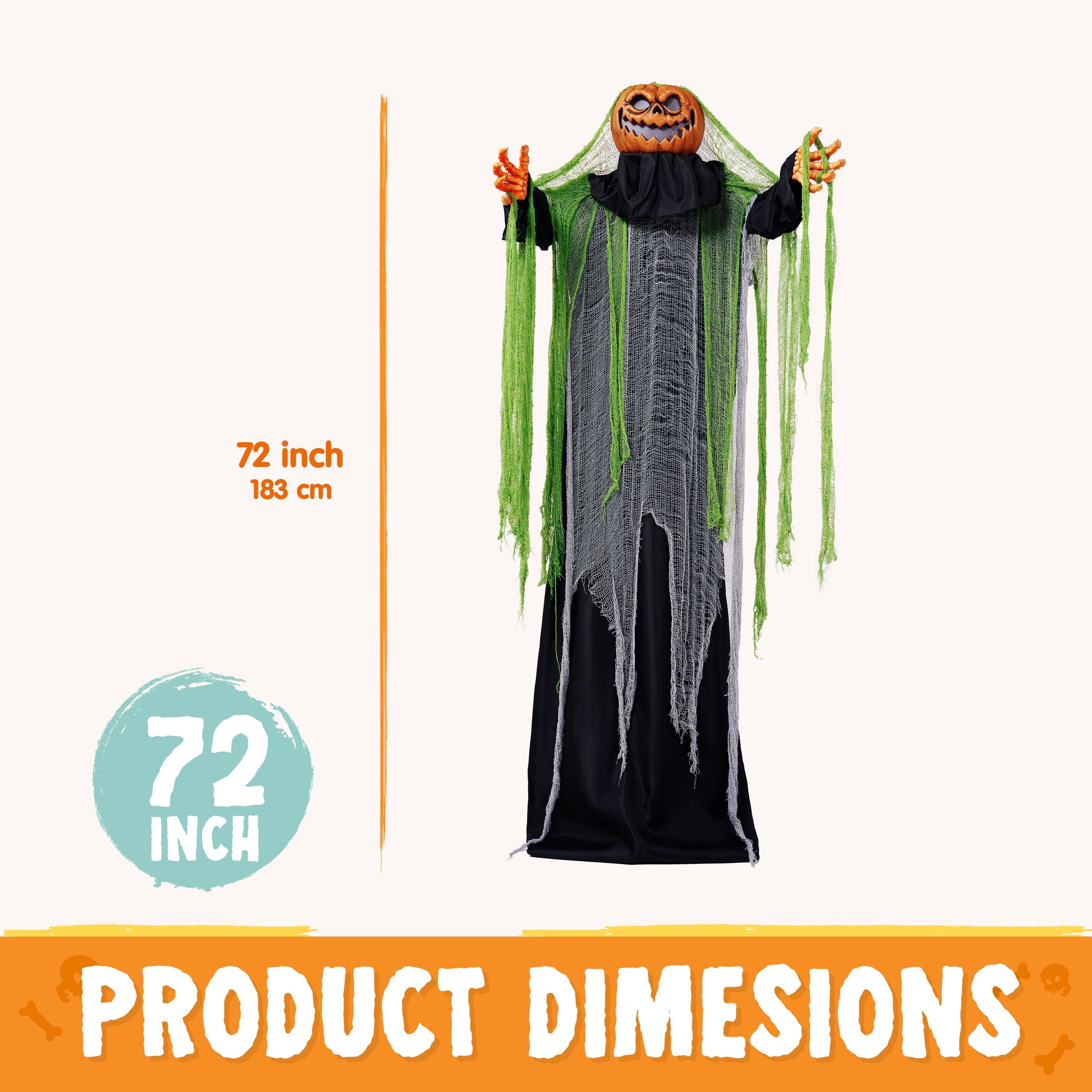 Joyfy 67" Standing Grim Reaper with Chain, Large Halloween Decorations Outdoor, Life Size Animatronics Skelton, Sound-Actived Party Decor with Creepy Sound & LED Eyes, Scary Haunted House Props