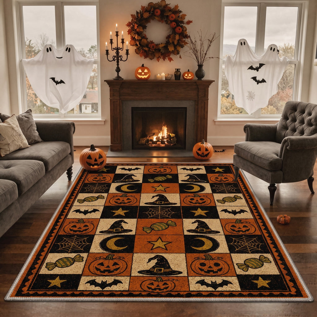 GENIMO 2'x7' Halloween Runner Rug, Washable Non Slip Soft Vintage Witch Indoor Outdoor Hallway Runner for Porch Patio Kitchen Entryway, Retro Sepia