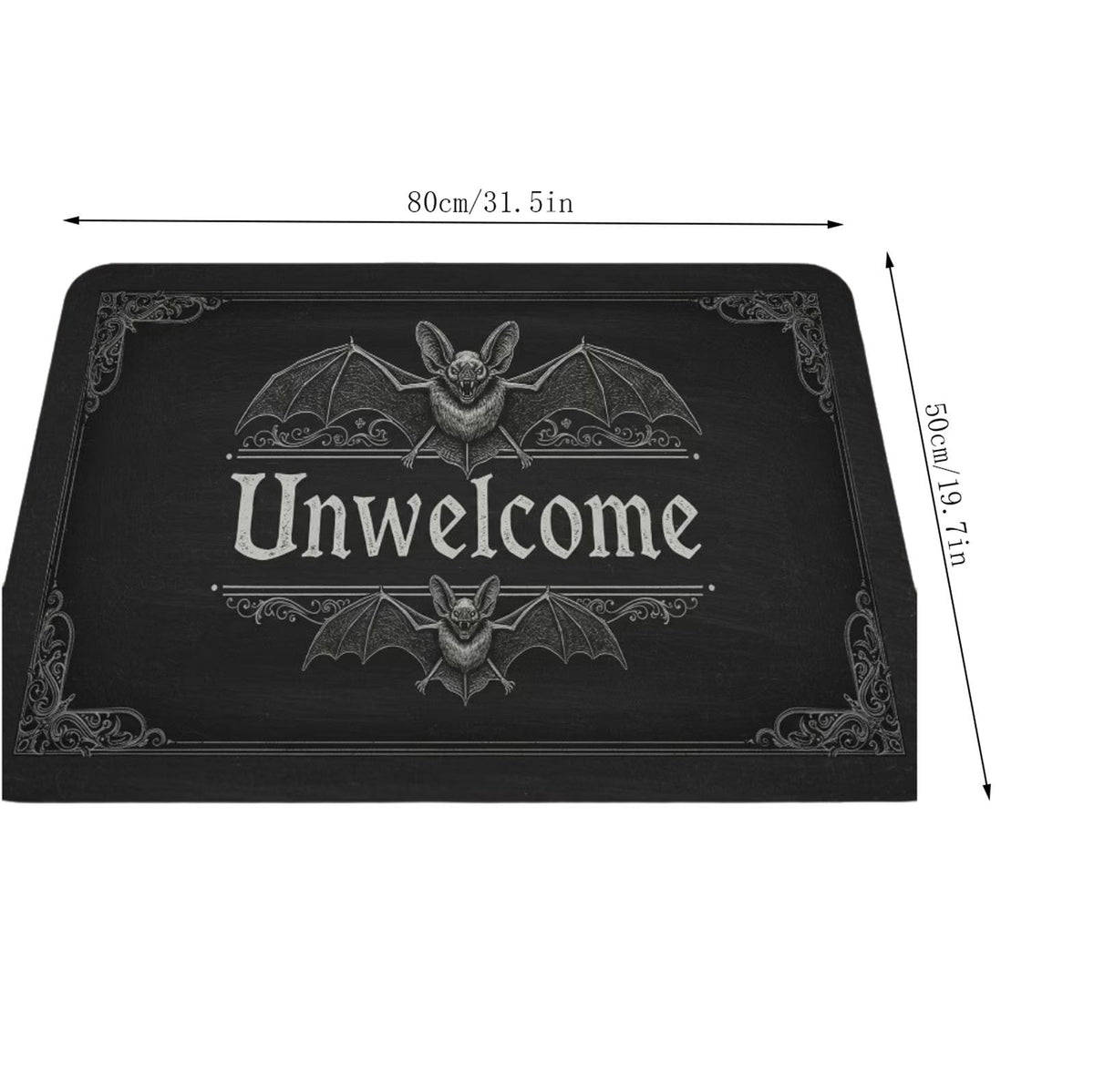 Halloween Heart Print Doormat 60x40cm, Black Orange Spooky Entry Mat for Front Door, Non-Slip Indoor Outdoor Rug