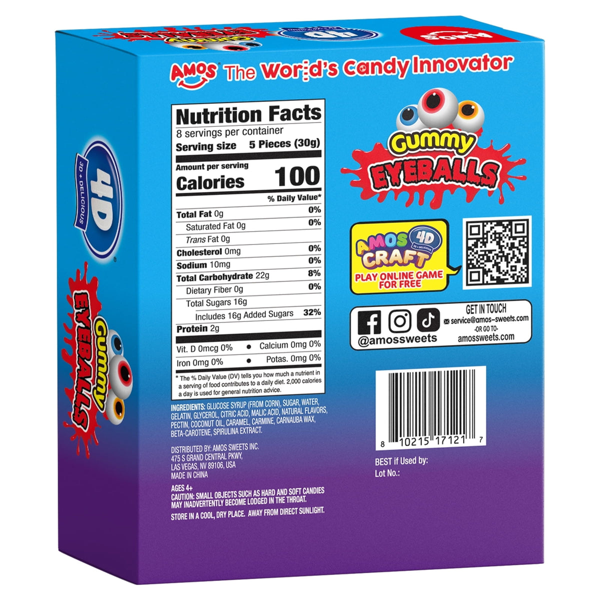 AMOS Cotton Candy Halloween Pizza, Eyeballs Candy for Party, Gluten-Free, 6 Count, 6.35 oz