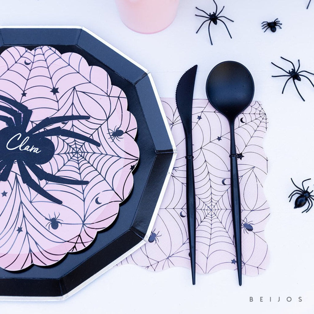 Bonjour Fête Cupids Pink Spider Web Small Paper Plates, Disposable Party Supplies, 8 Count, 8.5 Inch, Halloween