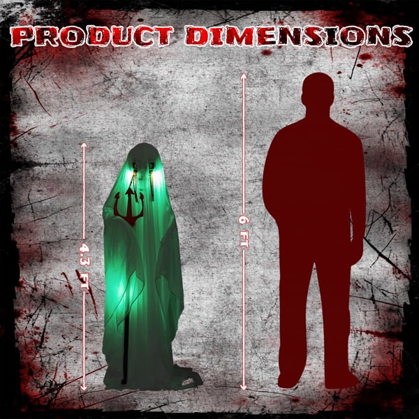Alvantor Halloween Animated Decorations - 4.3 FT Sound-Activated Ghost with Trident, Green LED Lights and Creepy Sounds