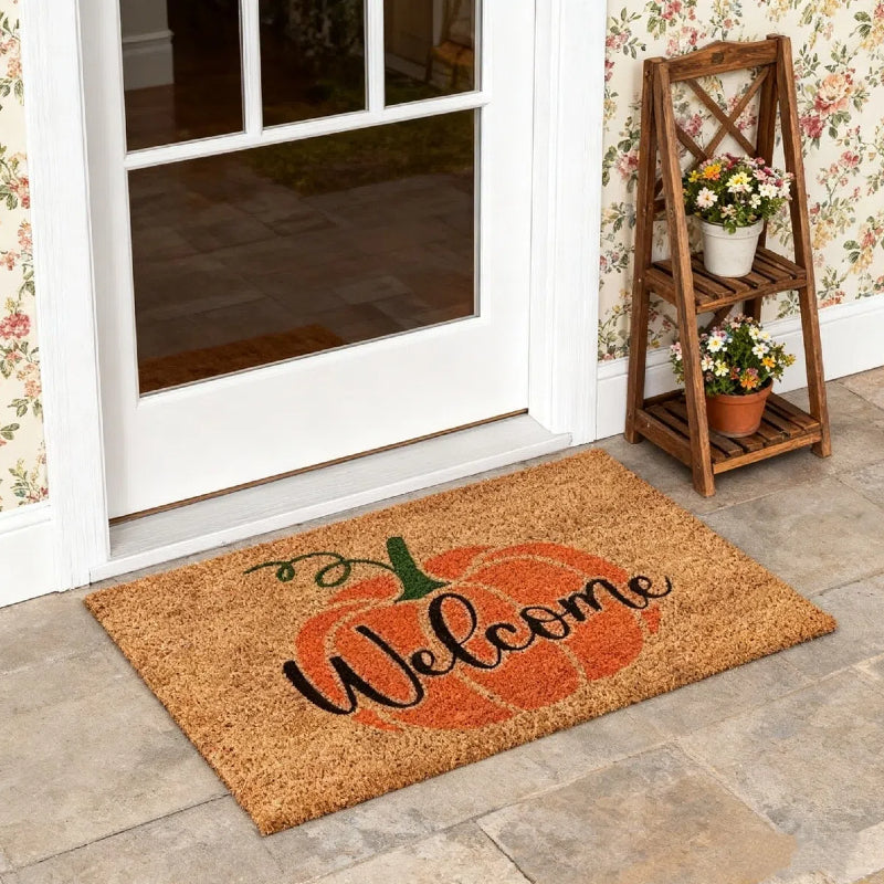 Jinswick Pumpkin Welcome Doormat Fall Indoor Outdoor Entrance Home Front Porch Rugs Halloween Housewarming Greetings Gift Decoration Supplies 20 x 32 Inches