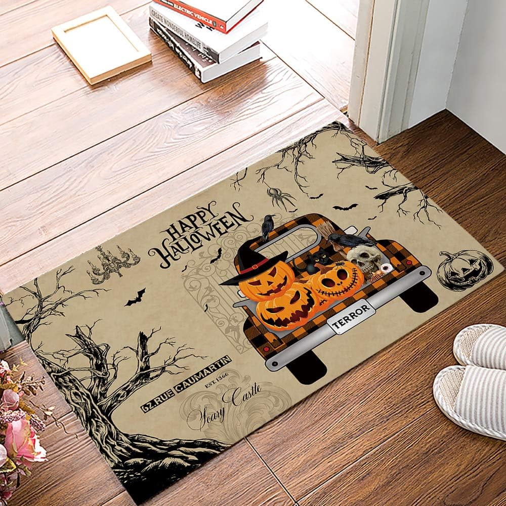 Christmas Snowman Trees Entrance Door Mat, Red Plaid Low Profile Tradition Christmas Decor Welcome Doormat, Non-Slip Carpet Rugs Floor Mat Decorative for Home/Bathroom/Kitchen - 20"x31.5"