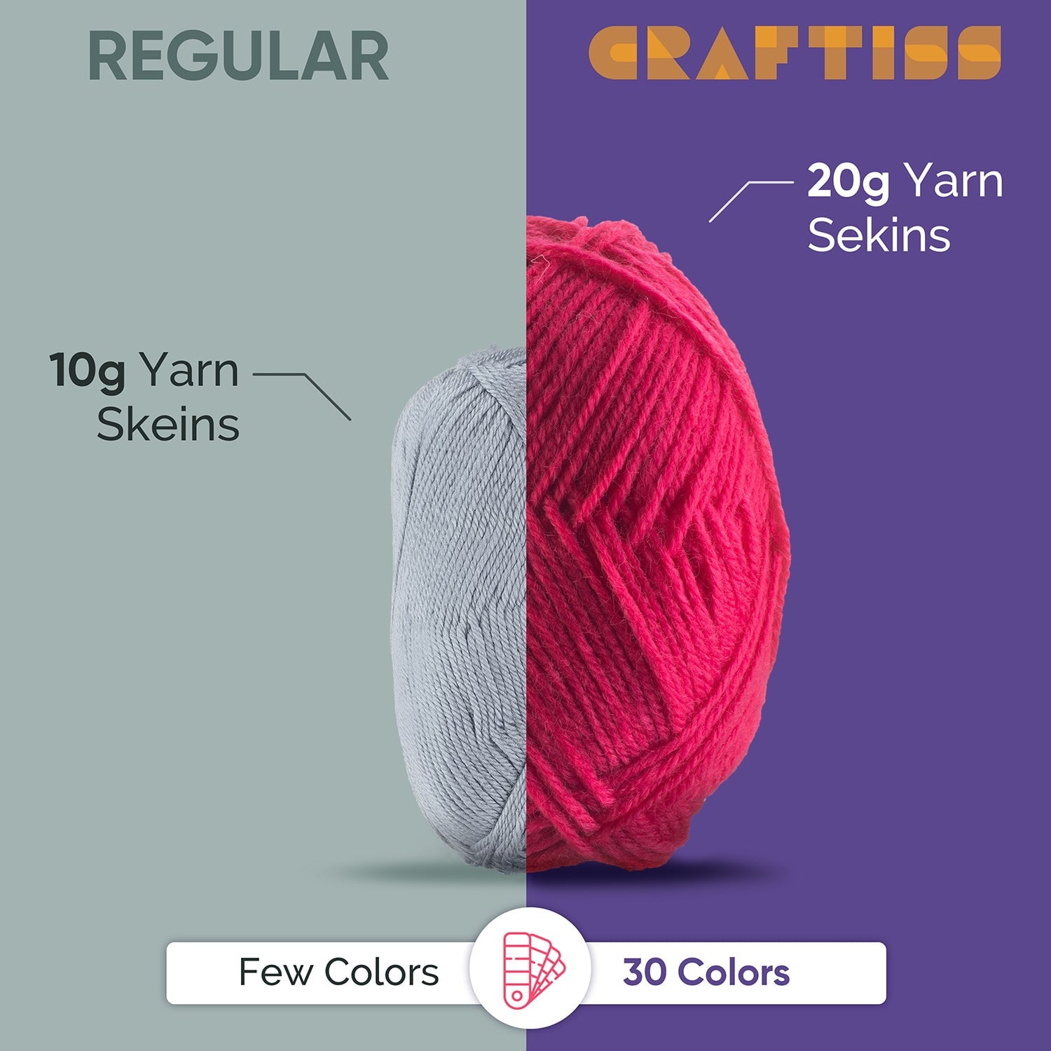 Craftiss Acrylic Yarn for Crochet - 30*0.7 Oz Skeins Unique Colors - Bulk Yarn Kit - 1300 Yards - Perfect for Any Mini Project