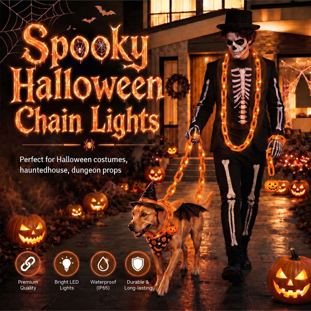 DAYBETTER 10FT Halloween Chain Lights, 8 Modes, Purple Lighted Props Chains, Waterproof for Outdoor Party, Creepy Cosplay, Spooky Ornaments