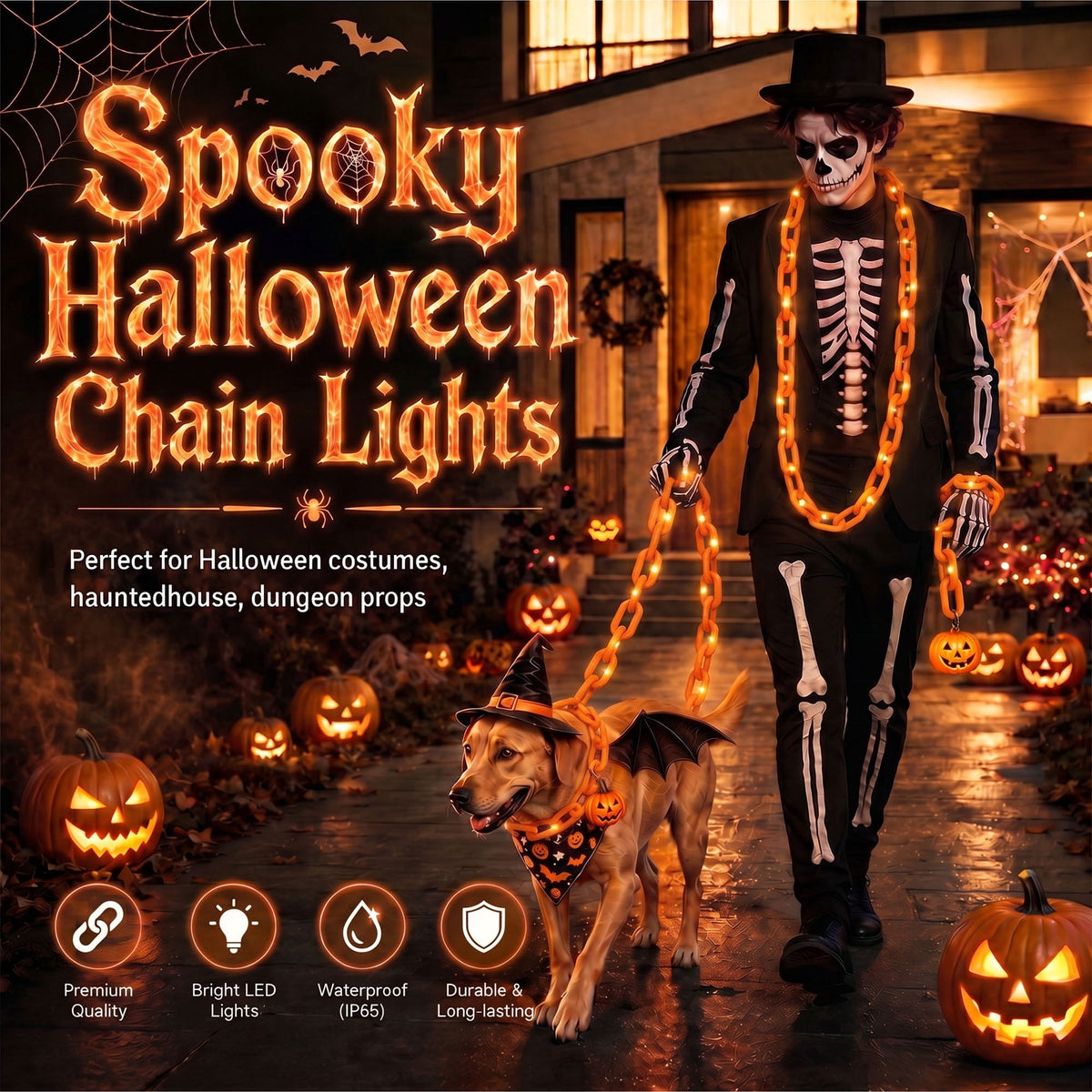 DAYBETTER 10FT Halloween Chain Lights, 8 Modes, Purple Lighted Props Chains, Waterproof for Outdoor Party, Creepy Cosplay, Spooky Ornaments