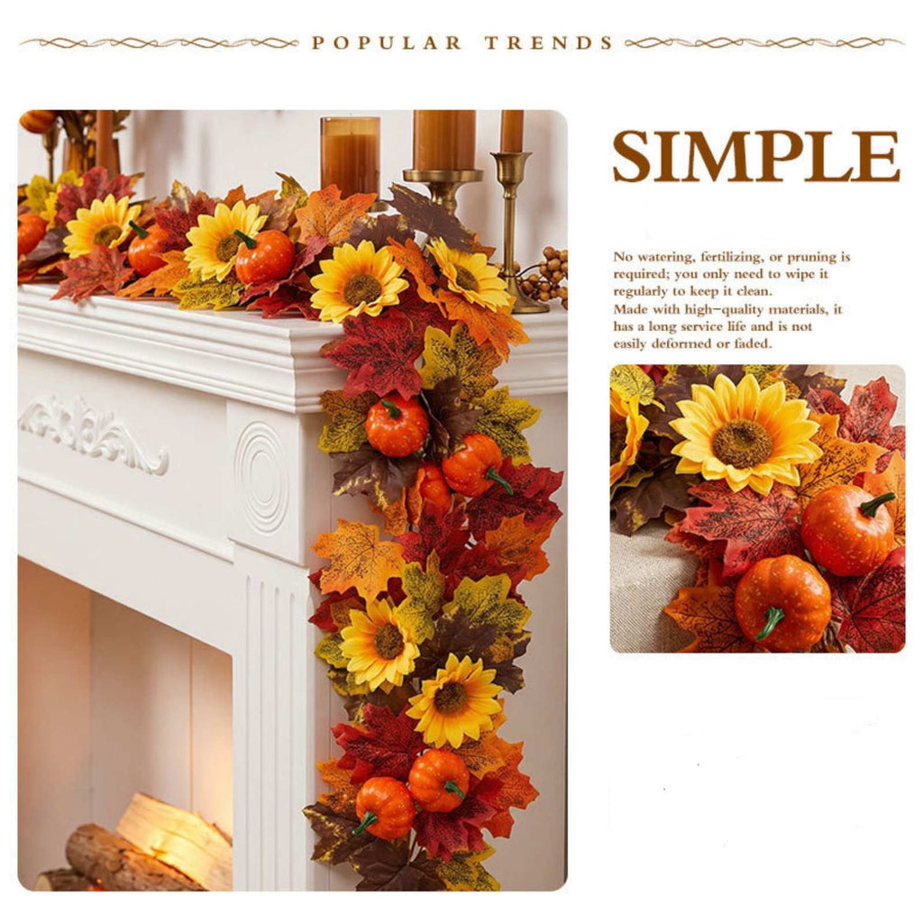 WKSCLPAI Halloween Maple Leaf Garland, Fall Vine Wreaths for Autumn Festivities Decor,Seasonal Garlands for Home,Halloween & Fall Decorations