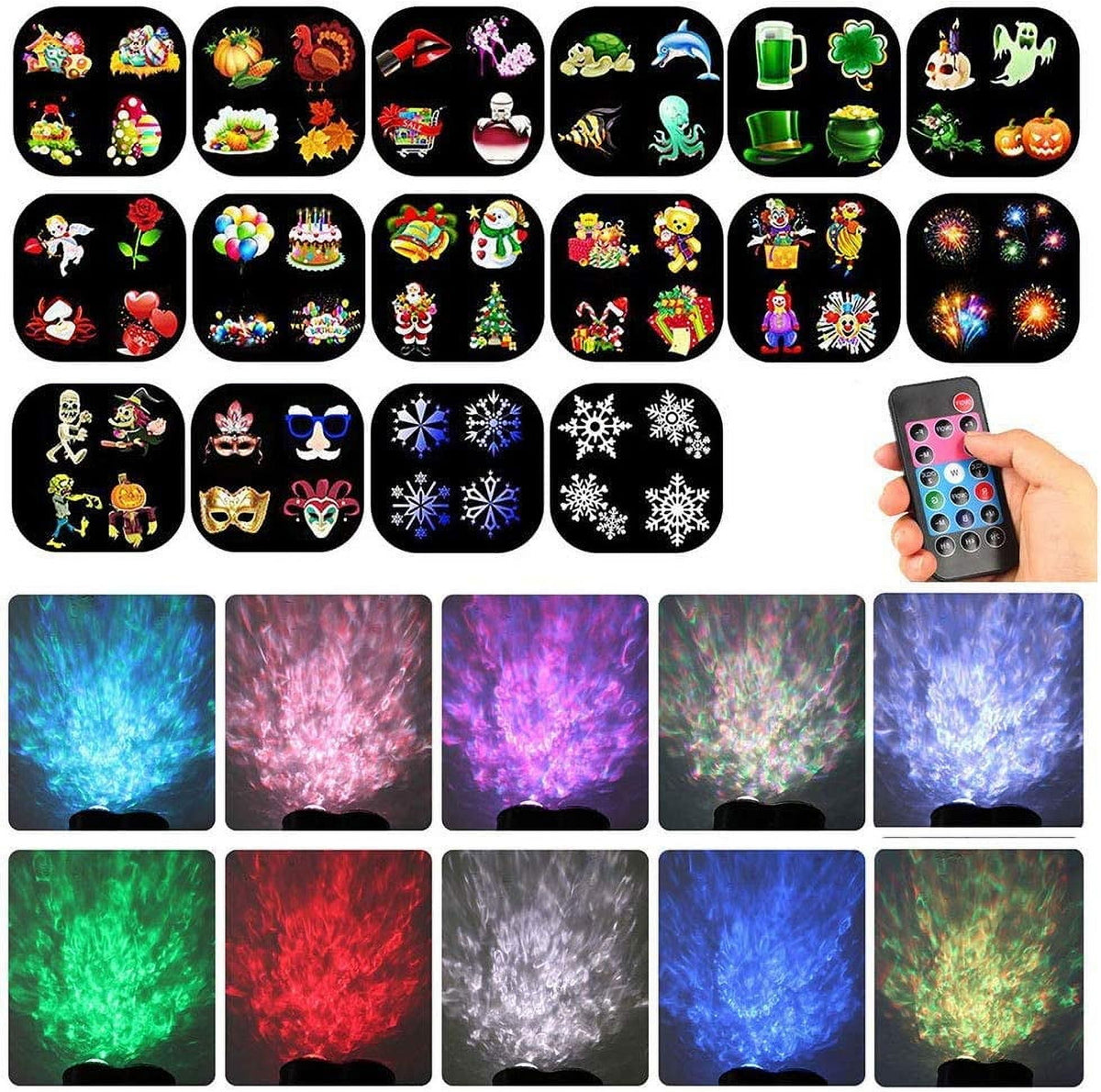 Christmas Projector Lights, LED Projection Light, 2 in 1 Water Wave Projector Light with 16 Switchable Patterns,Waterproof Landscape Light Show for Celebration Halloween Birthday and Party Decoration