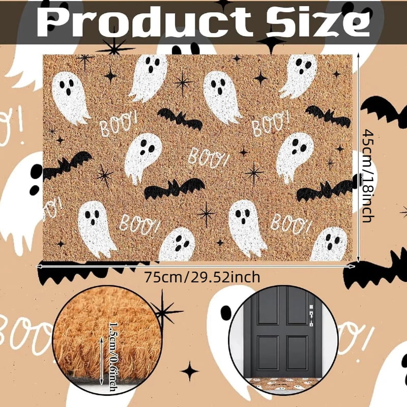 Jinswick Halloween Doormat Coir Ghost Welcome Doormat Funny Halloween Boo Bat Door Mat with Anti-Slip Rubber Non Slip Floor Mat for Indoor Front Door Entrance Decor, 16 x 24 Inch(Amusing)