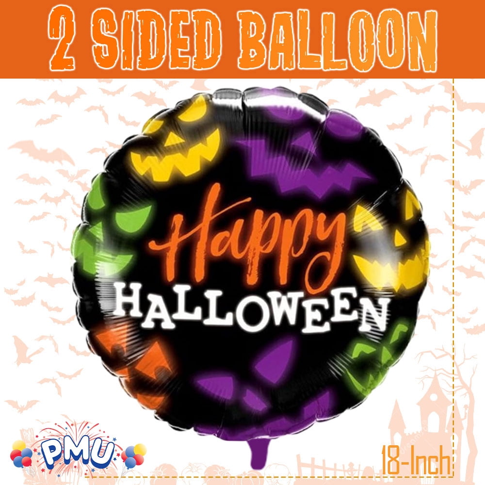 PMU Halloween Party Decoration "Happy Halloween" Jack Faces Aglow 18 Inch Mylar-Foil Balloon (1pkg) Pkg/1