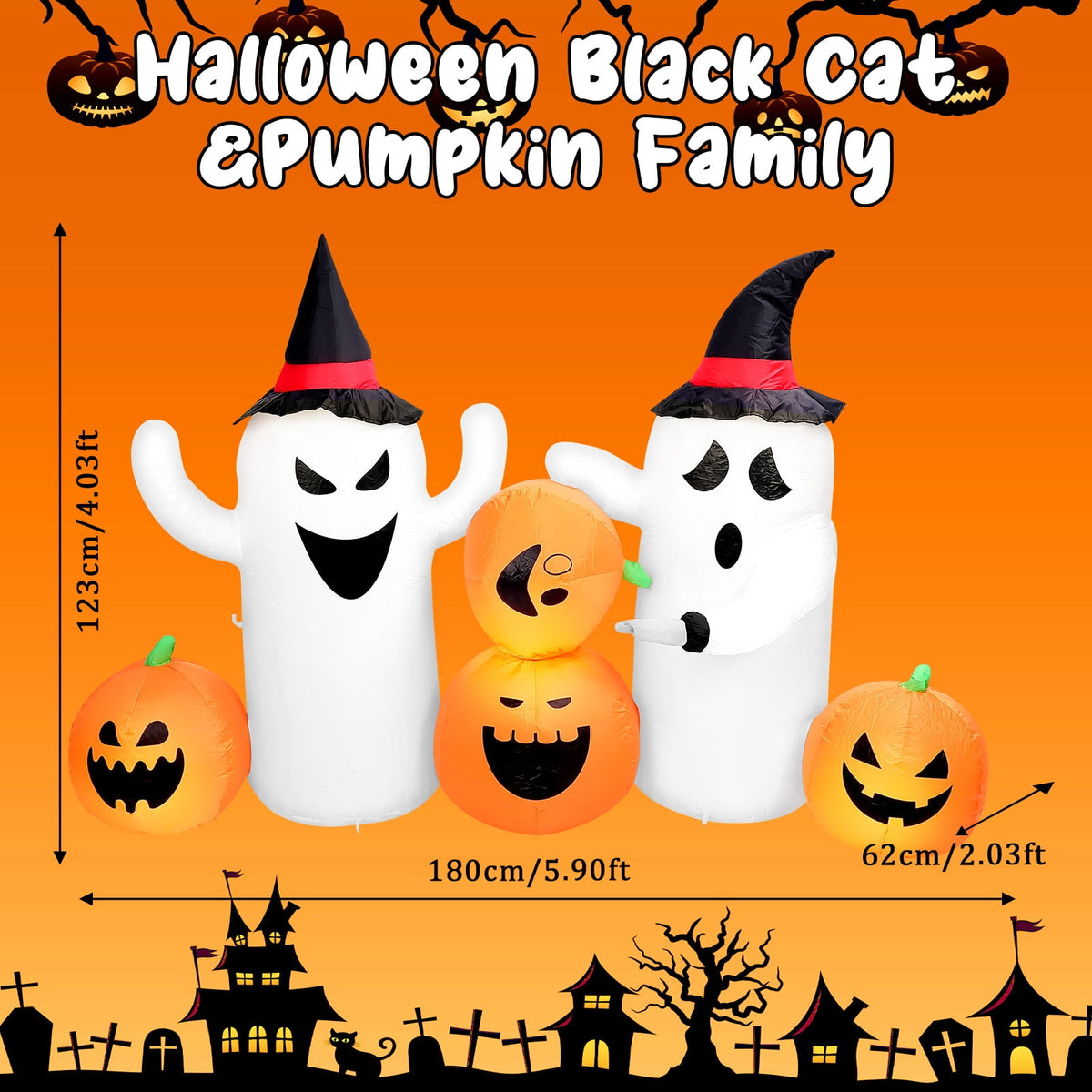 6 FT Halloween Inflatables Stacked Pumpkins Ghost with Build-in LEDs for Porch,Halloween Pumpkin Decor Blow up Yard Decorations