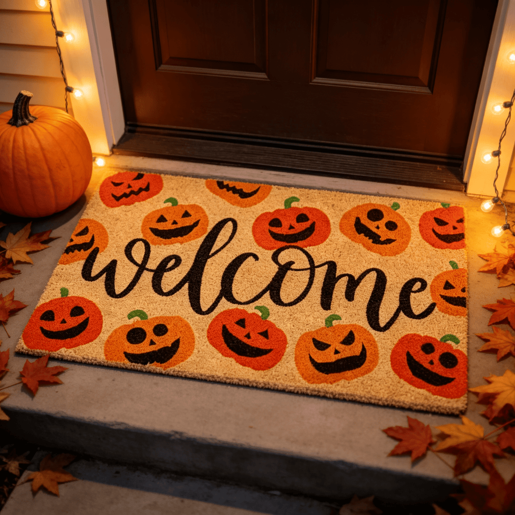Halloween Pumpkin Welcome Door Mat, Funny Durable Non Slip Decorative Rugs for Bathroom Bedroom Kitchen Front Door
