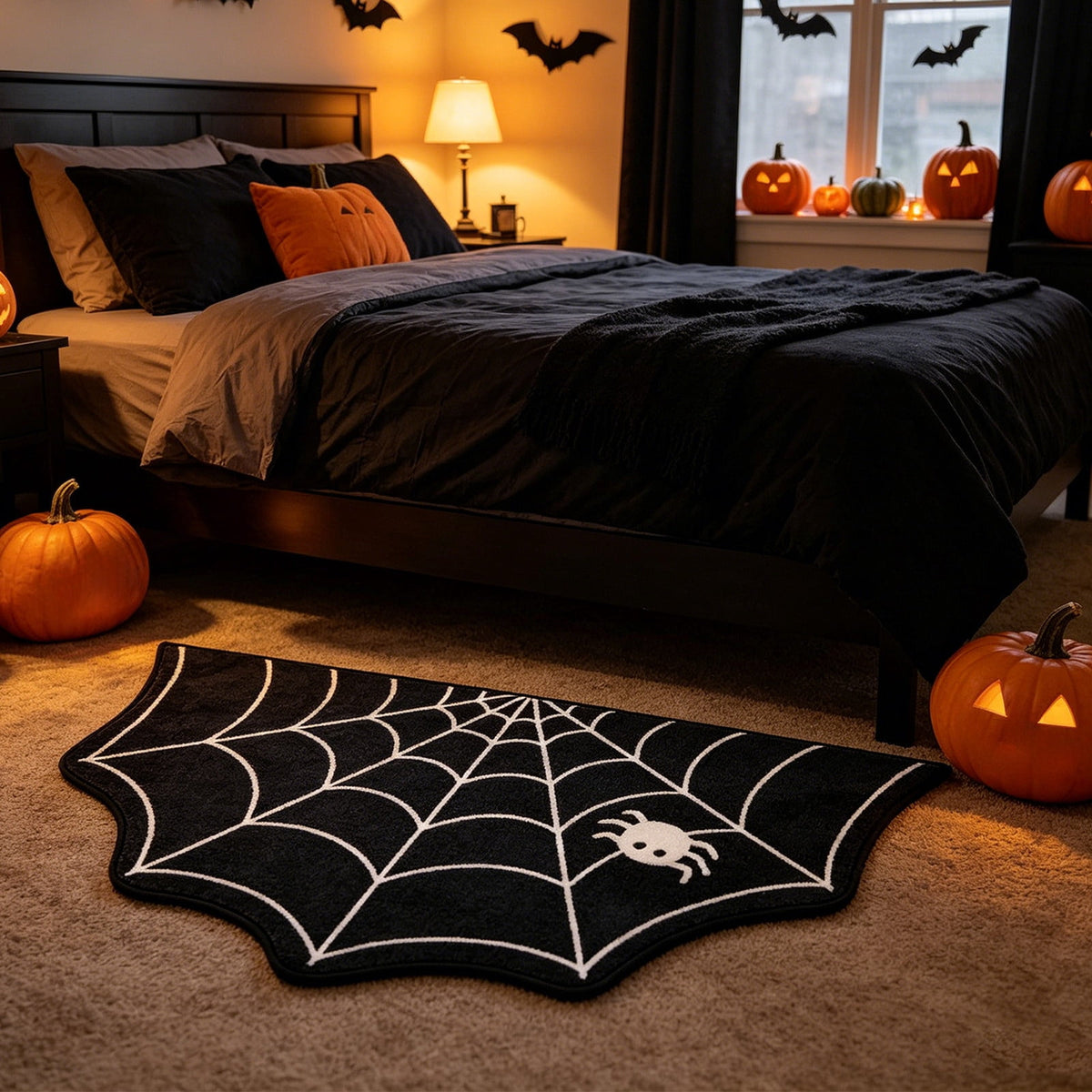 Orangide Halloween Spiderweb Doormat Irregular Black Non Slide Entrance Mat Spooky Decor for Front Door Porch Indoor Outdoor Goth Rug Halloween Decorations