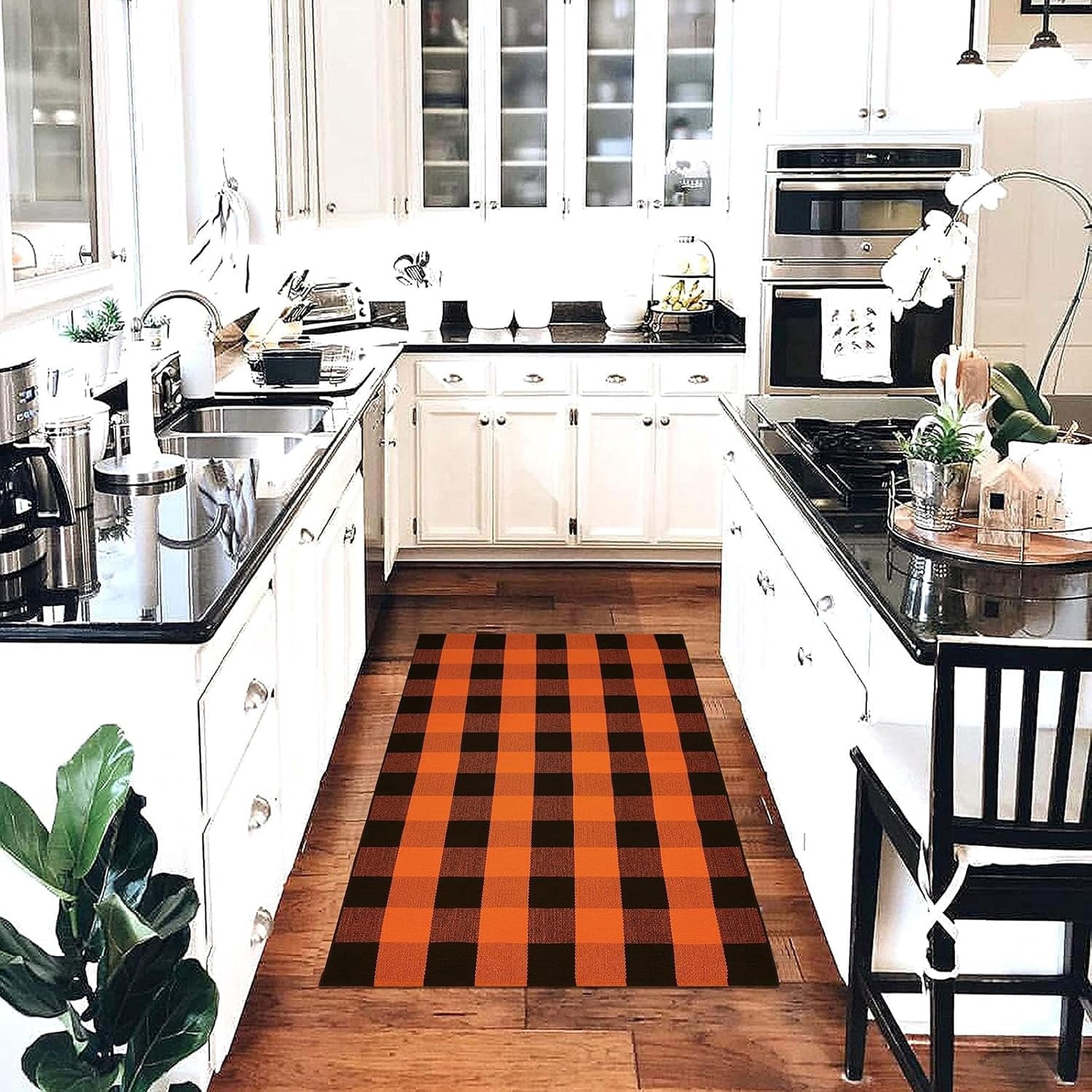 HearthHarmony Buffalo Plaid Area Rugs 2x3 Ft Brown and Black Checkered Rugs Washable Front Door Mat Hand Woven Cotton Outdoor Small Rug for Front Porch Kitchen Entryway Patio Bathroom