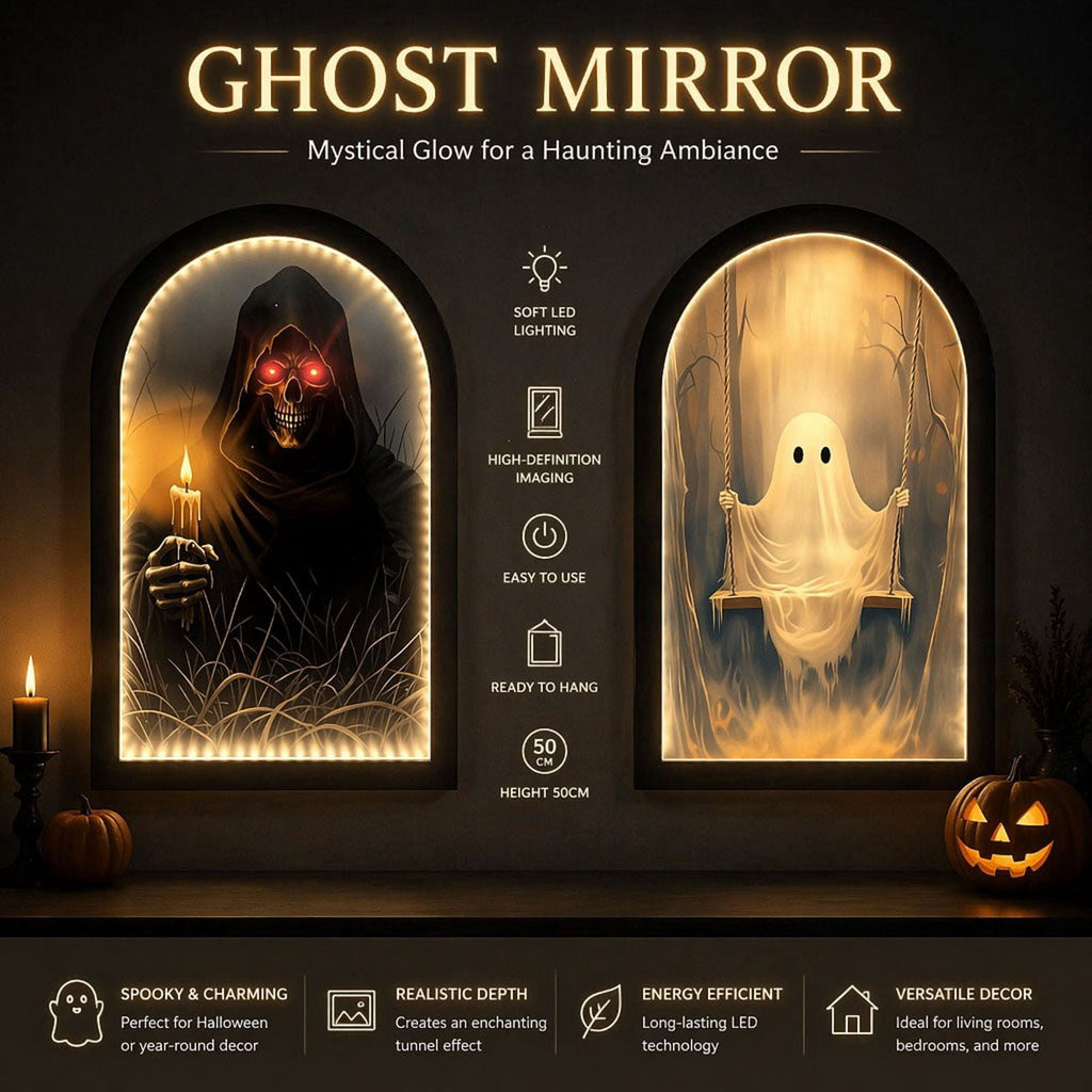 Clearance Martha Stewart Ghost Mirror,Light Up Ghost Mirror,Spooky Halloween Decorations Indoor for Wall Table Mantel Room Home Office Party