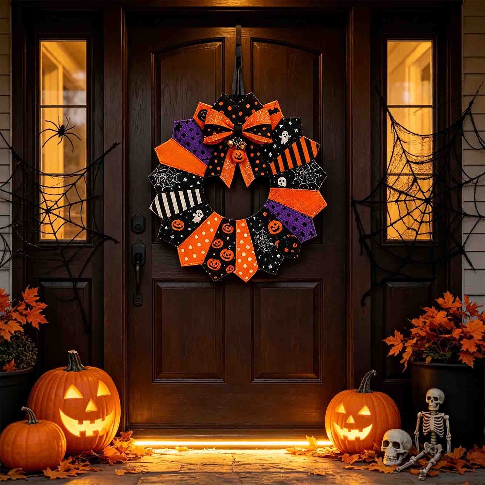 HOARBOEG Handmade Wrought Iron Maple Leaf Wreath, Thanksgiving Rudolph Fall Harvest Door Hanging, Orange Metal Autumn Wreath with Berries, Garden Wall Decor, 15.75 in