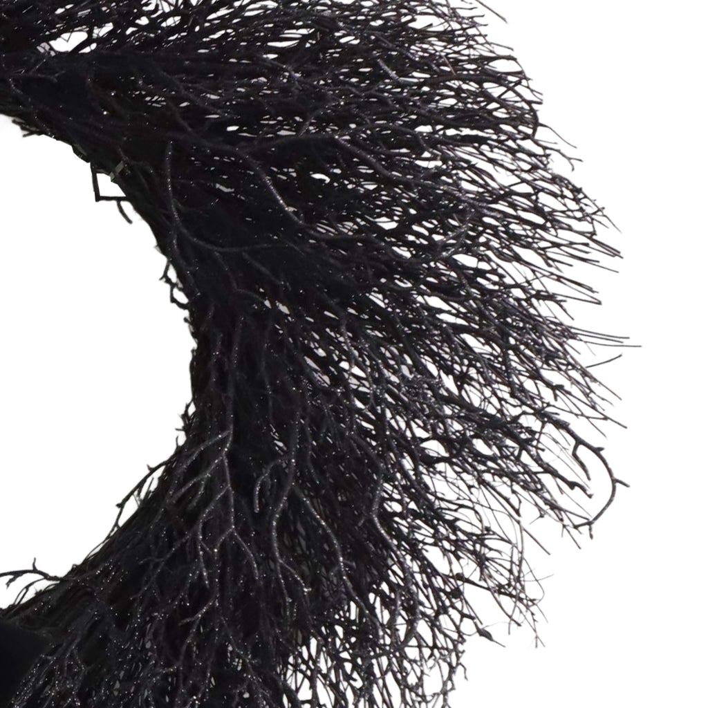My Texas House Halloween Black Twig Wreath with Bow, 24"