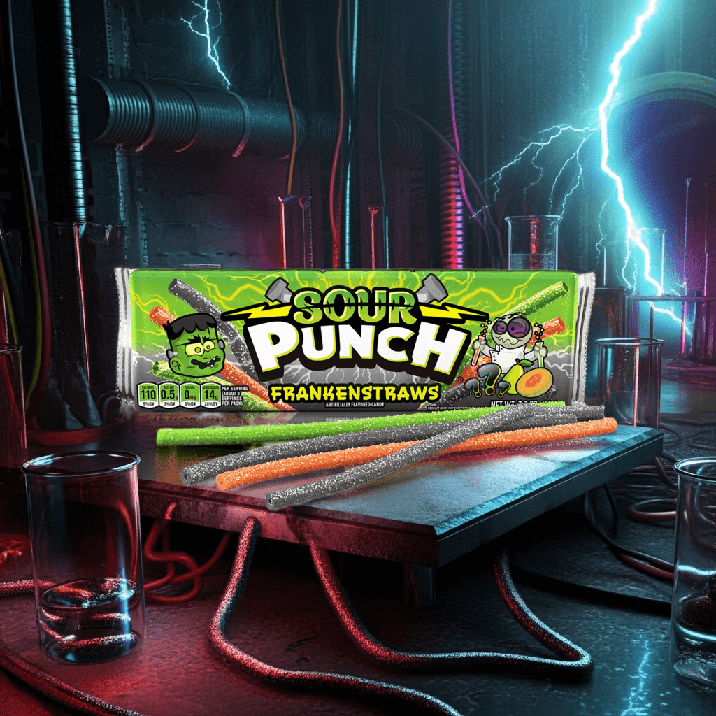 Sour Punch Frankenstraws Halloween Candy 3.2oz Tray