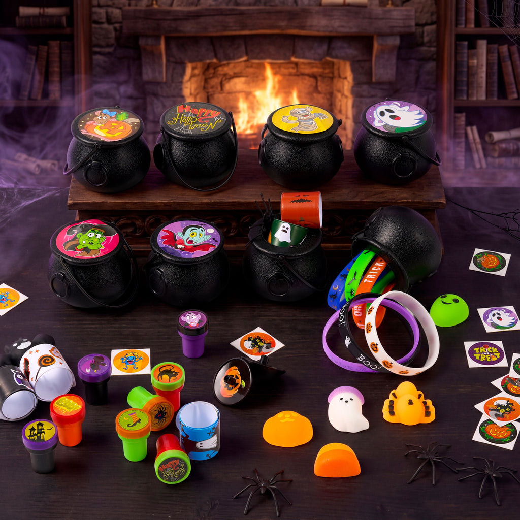 Joyfy 168 Pcs Halloween Stationery Party Favors,Halloween Gifts for Kids,Halloween Goodies Including Halloween Vampire Teeth,Spiders,Stamps,Stickers,Slap Bracelets