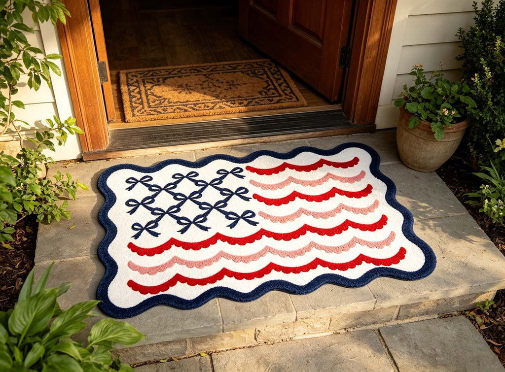 Clearance! 4th of July USA Bow Flag Bath Rugs, 24"x16" Red White Blue Decorative Bathroom Mat, Independence Day Embroidered Patriotic Lumbar Decor, Gift for Mom Dad Friend Family