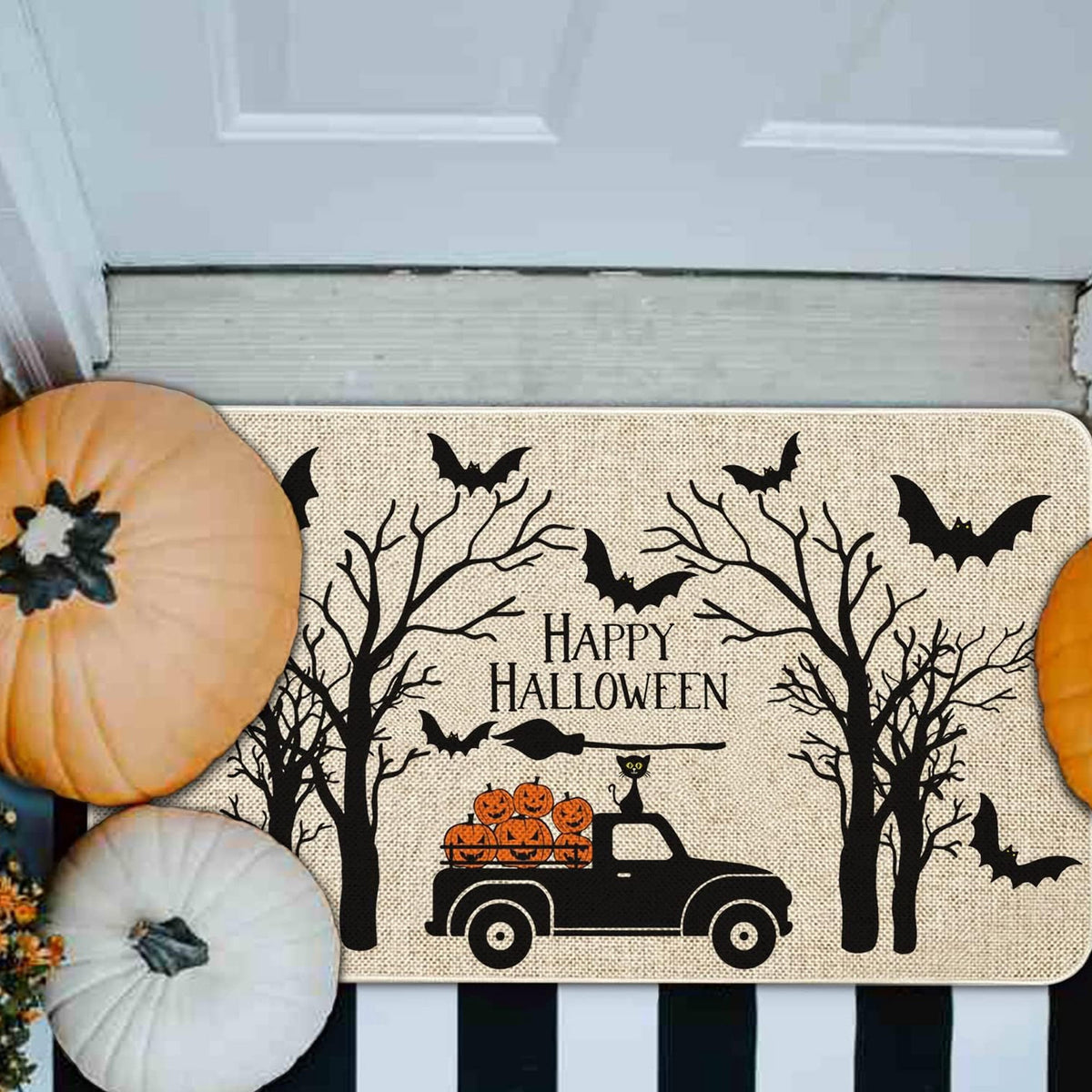 BOOHIT Halloween Door Mat 31x19 Inch Indoor Outdoor Entrance Floor Home Decoration (Pumpkin Head Spooky)