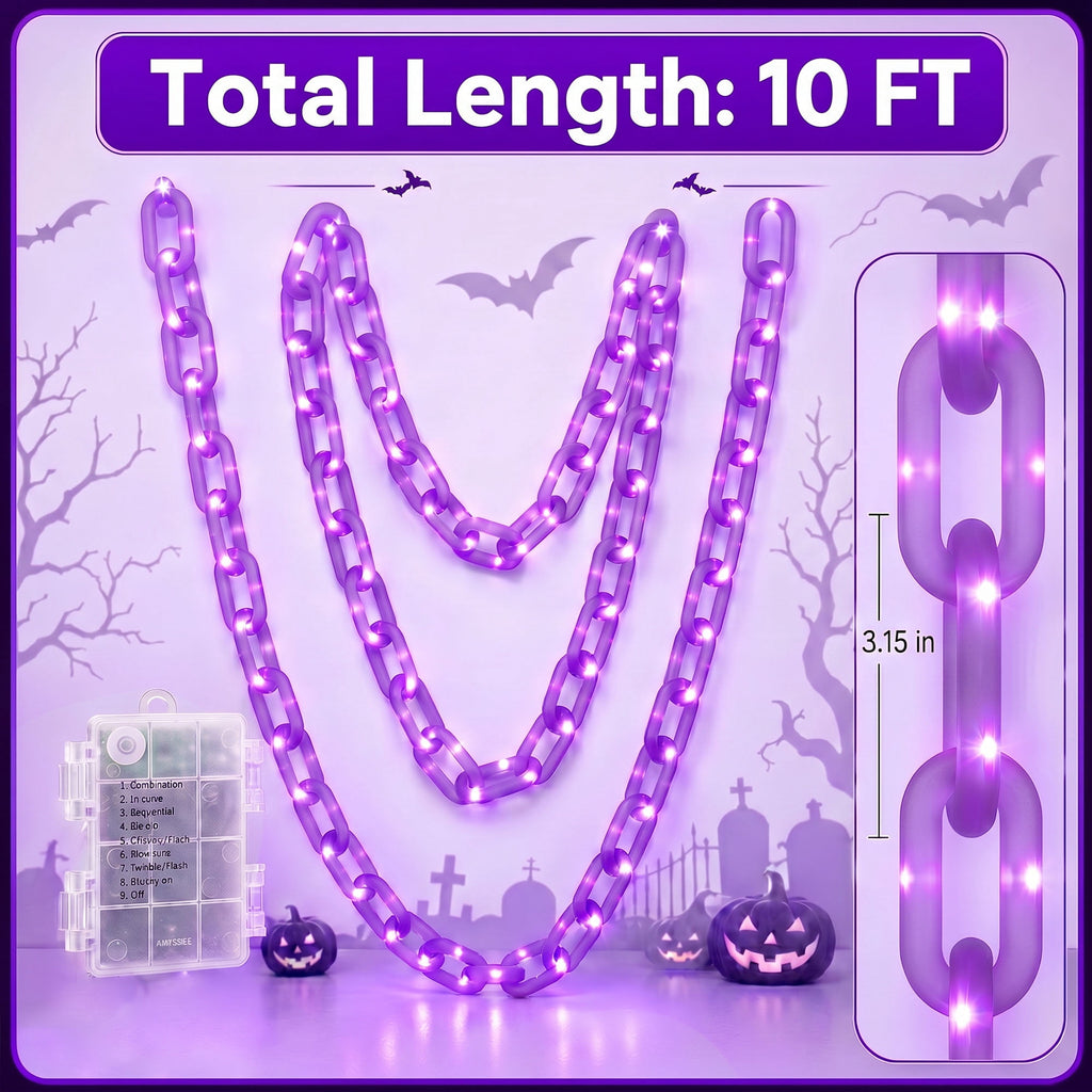 DAYBETTER 10FT Halloween Chain Lights, 8 Modes, Purple Lighted Props Chains, Waterproof for Outdoor Party, Creepy Cosplay, Spooky Ornaments